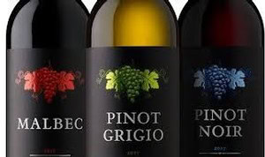 Three wine bottles from 90 Plus Wine Club featuring Malbec, Pinot Grigio, and Pinot Noir varieties.