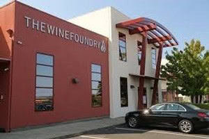 Exterior view of The Wine Foundry in Napa Valley, showcasing modern architecture and wine production facilities.